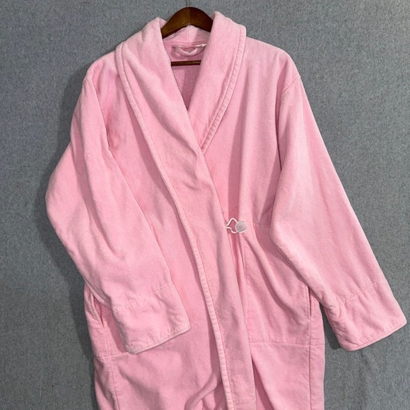 Victorias Secret Pink terricloth Long Wrap Robe Shawl Collar Button Closure M/L - Picture 2 of 16
